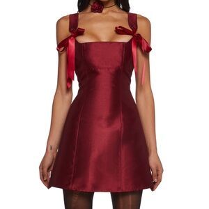 Current Mood Pixie Stardust Burgundy Mini Dress with Ribbon Accents